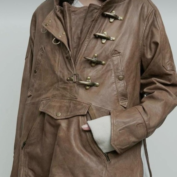 NICHOLAS K Sultan Jacket - Brown Leather Toggle Coat - Picture 2 of 16